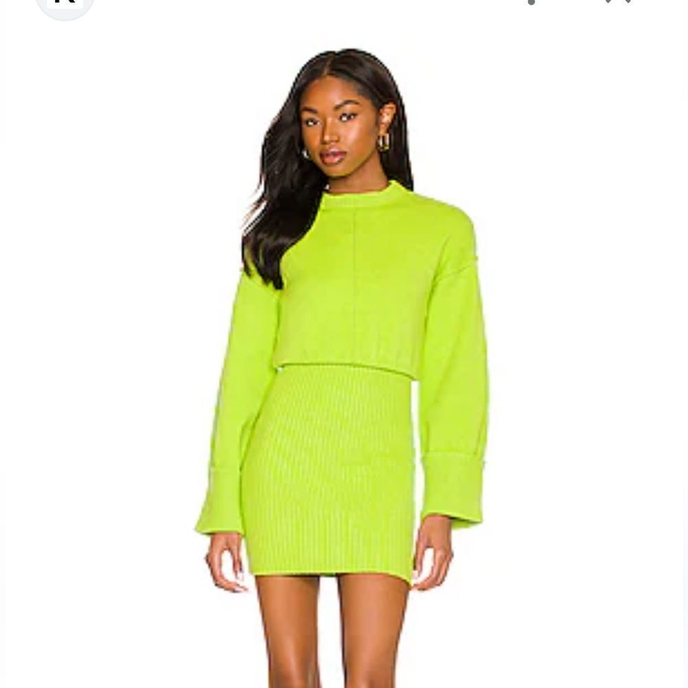 NBD Imani sweater mini dress electric green knit turtleneck neon Revolve small